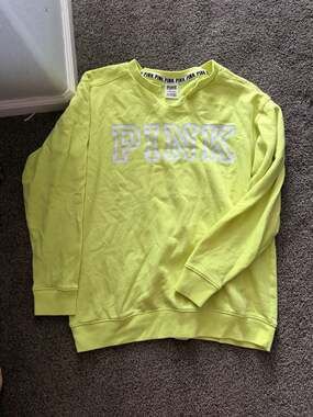 PINK Victoria's Secret Neon Yellow Crewneck Pullover Sweatshirt